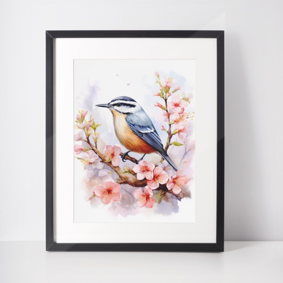 Red-breasted Nuthatch Bird Wall Art Watercolor Illustration Print Unframed - Picture 2 of 5